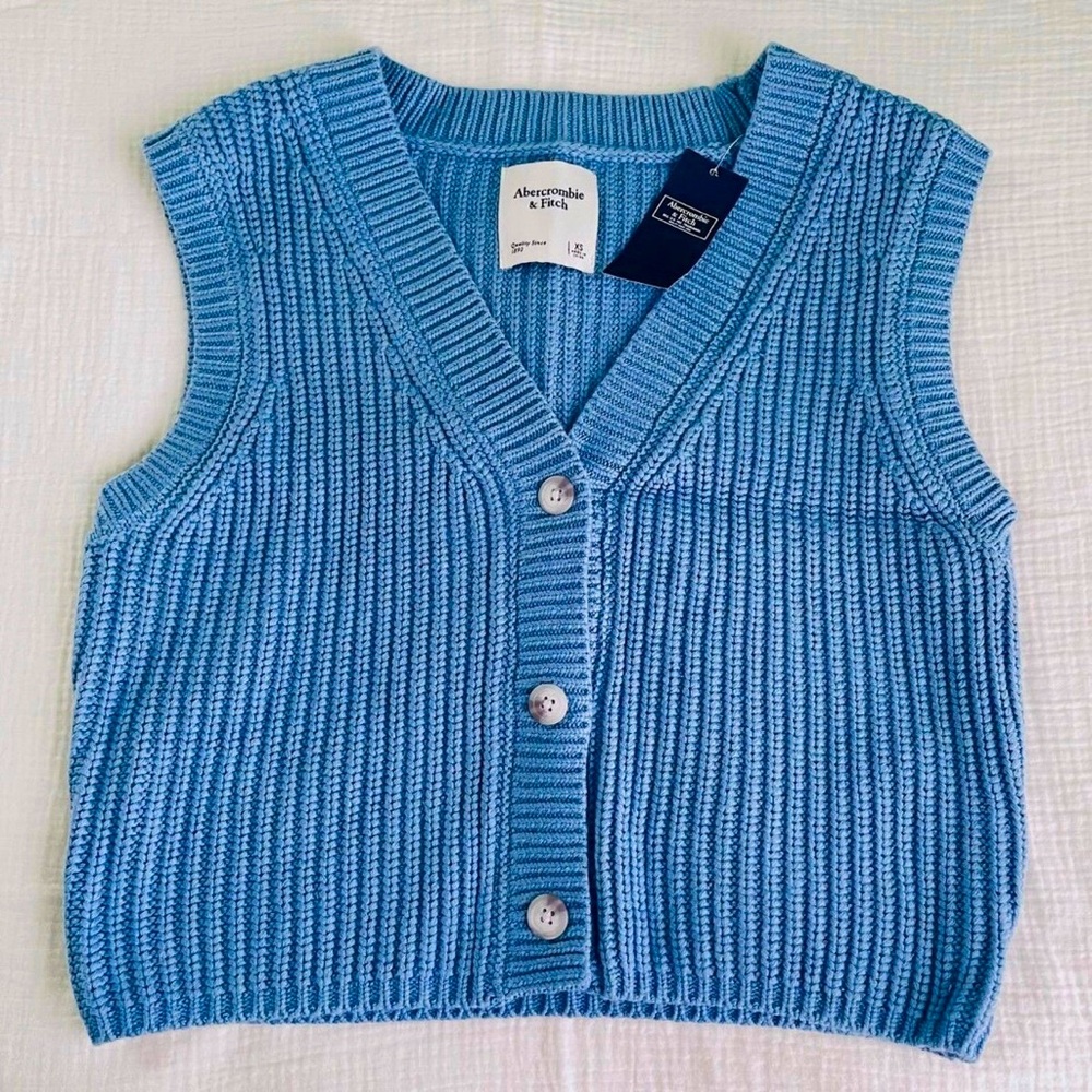 Abercrombie & Fitch Sky Blue Button Knit V-neck Cardigan Sweater Vest